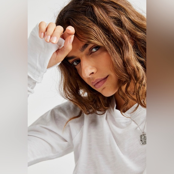 Free People We the Free Arden Tee long Sleeve Optic White Small NWT - Picture 4 of 8